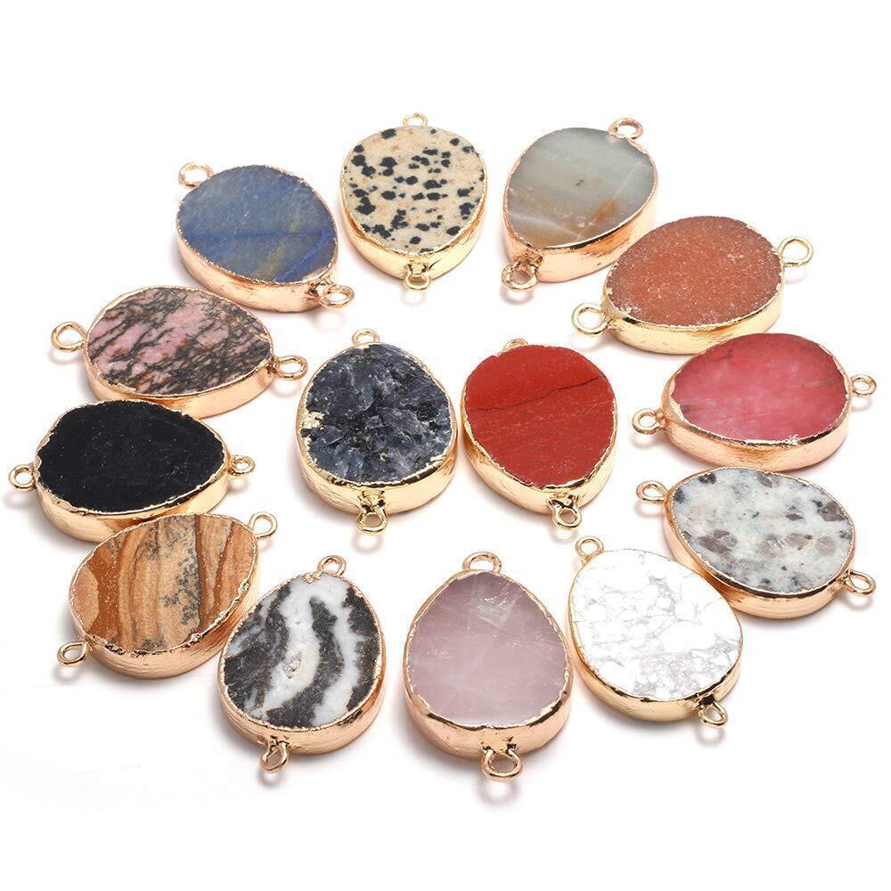 3304 6 Pcs Water Drop Shape Natural Stone Connectors Healing Agate Pendant